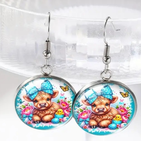 2/30$ Or 3/$35 Cute Cow Boho Farmhouse Earrings with Blue Accents (#062) - Picture 1 of 5